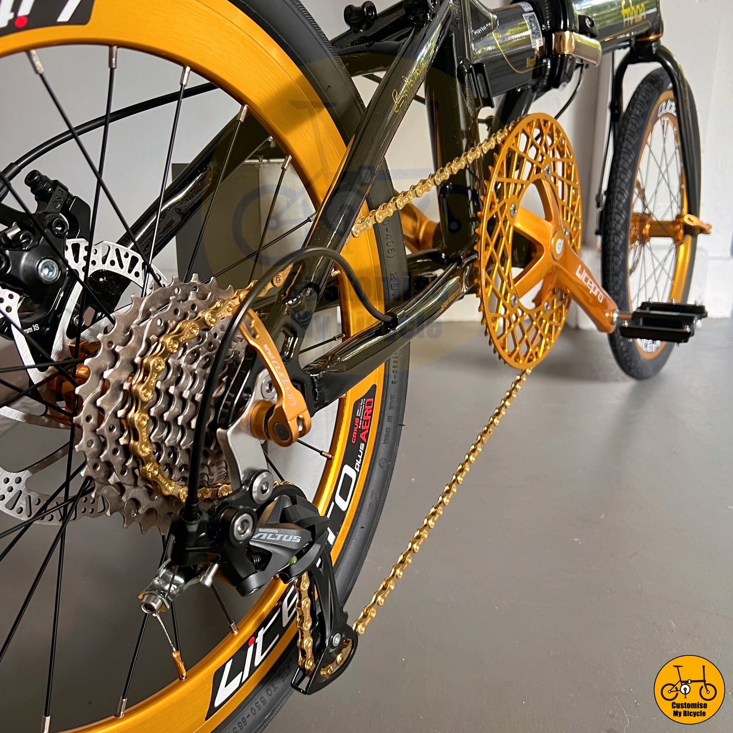 Gold Bicycle Chain on Black Gold Fnhon Blast 20-Inch Foldable Bicycle β A Premium Look with Performance