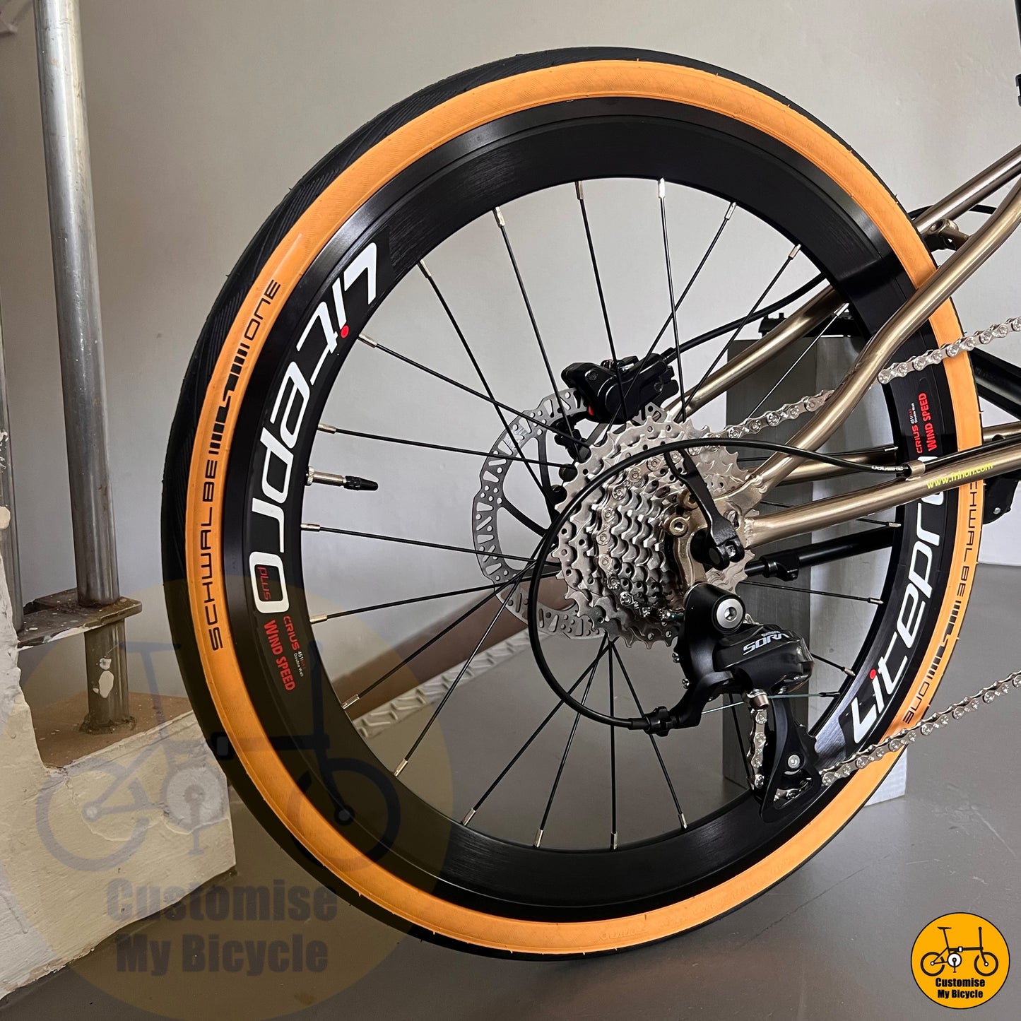 Shimano 9 Speeds on Titanium Gold Frame Fnhon Gale 22-Inch Foldable Bicycle β A Perfect Blend of Elegance & Strength