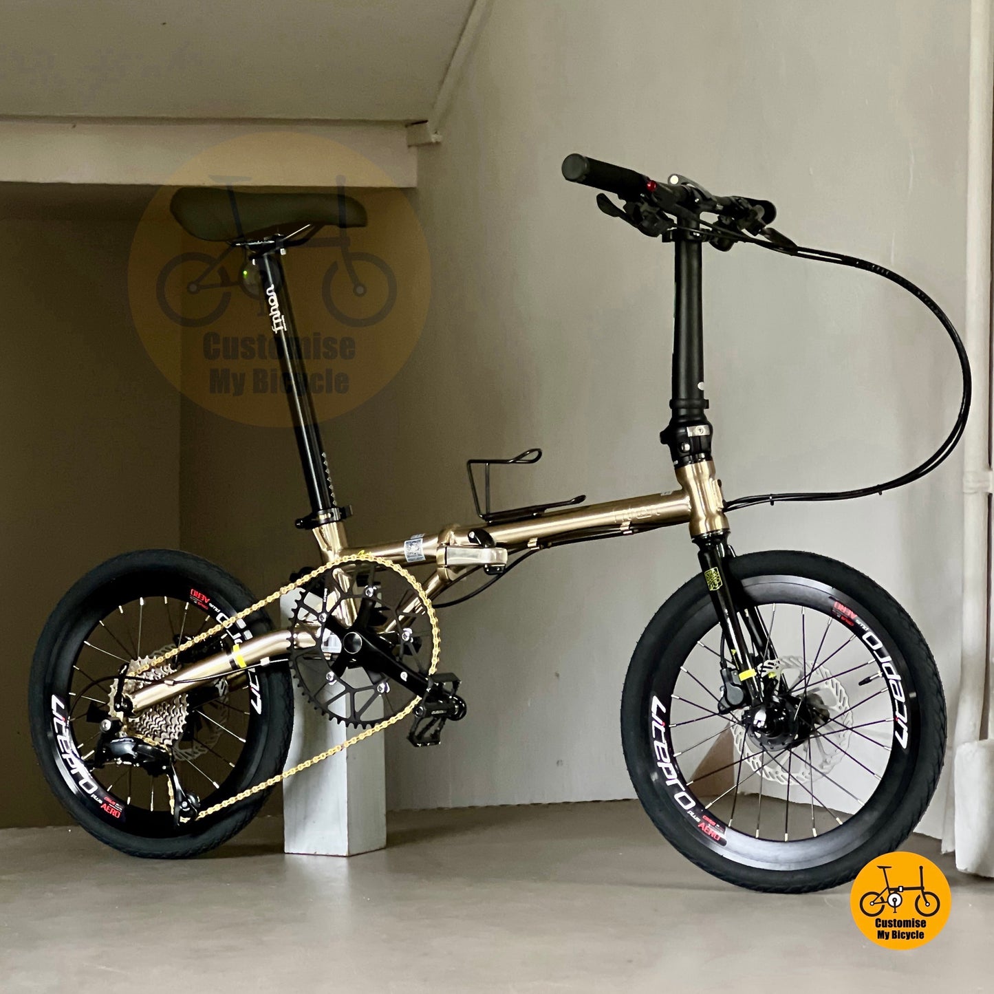 风行蚂蚁腿 fgd1618 16寸349 钛金色 折叠自行车 禧玛诺 9 速 铬钼钢 车架