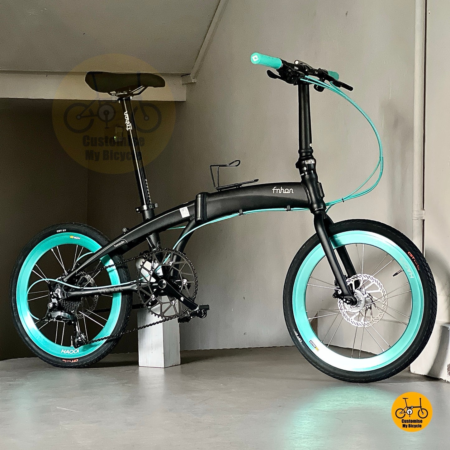 风行海豚车架消光黑配比安奇绿色轮组