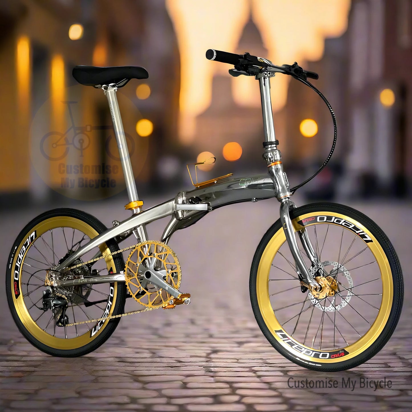 Crius Velocity folding bike Chrome Silver front angle