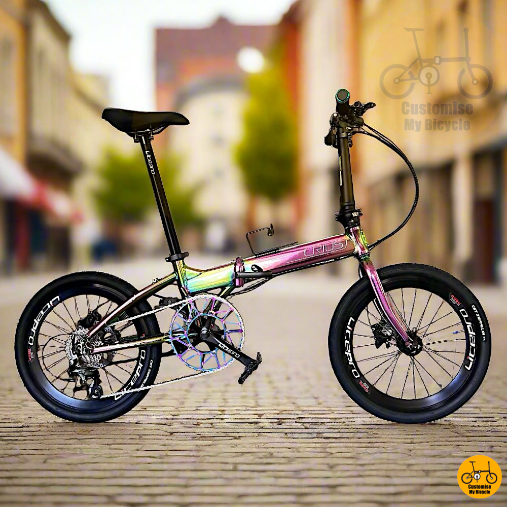 Crius Master 22-Inch Folding Bike – Oil Slick Frame for a Stunning & Futuristic Look
