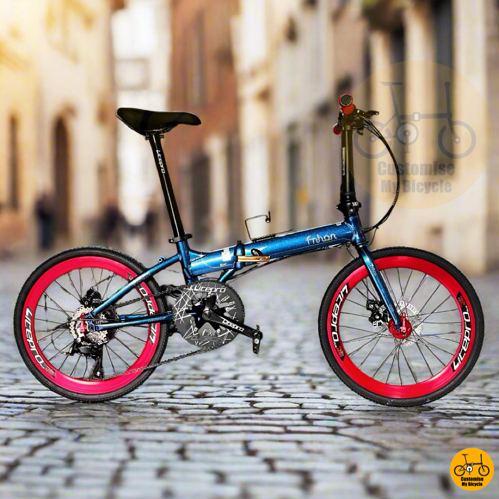 Fnhon Blast 22-Inch Folding Bike – Chameleon Blue with Red Accents for a Bold City Ride
