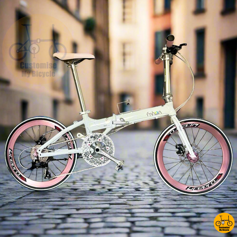 Fnhon Blast 22-Inch Folding Bike – White with Pink Accents for a Cute & Stylish Ride
