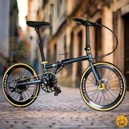 Fnhon Gust 22-inch folding bike Dark Teal Blue with gold accent  
