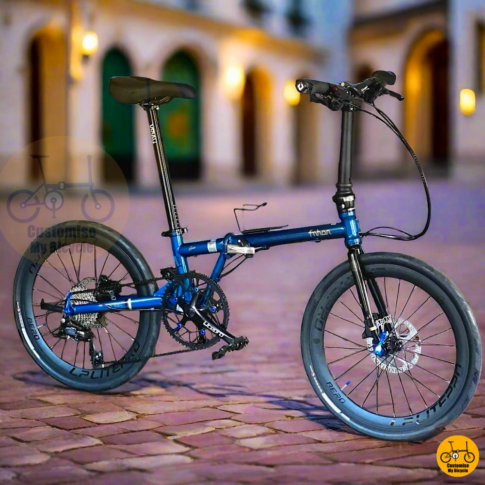 Fnhon Gust 22 Inch Folding Bike Deep Sea Blue With High Profile Wheels And Shimano 9 Speed Gear
