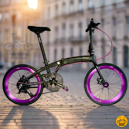 Fnhon Tornado 22-inch folding bike with purple accents and Shimano 9-speed performance parts  
