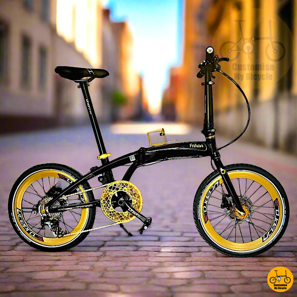 Fnhon Tornado 22-Inch Folding Bike – Black Gold Frame for a Premium Look & Ride
