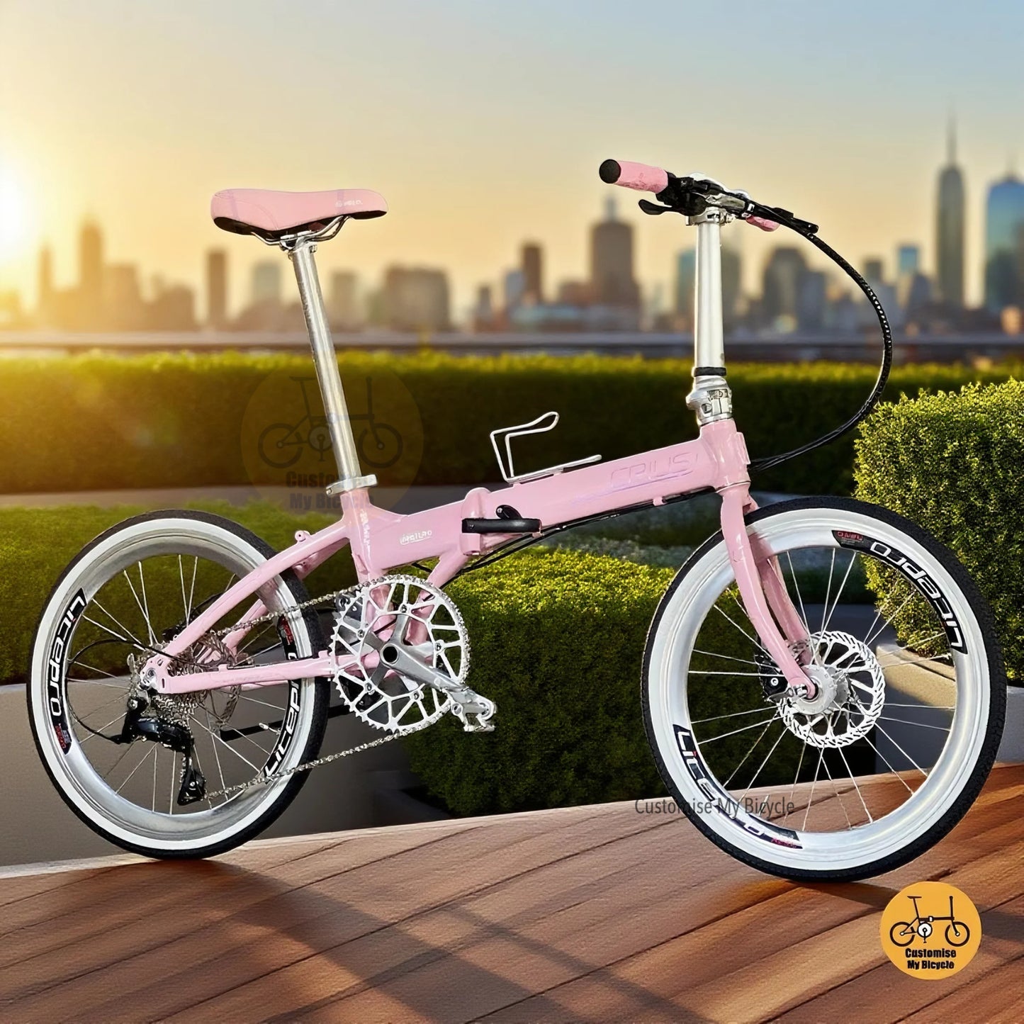 Crius Master 22 Inch Folding Bike Baby Pink Shimano 9 Gears Lightweight Aluminium Design
