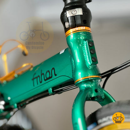 Front angled view showing Litepro aero wheels and gold accent components on Fnhon Blast
