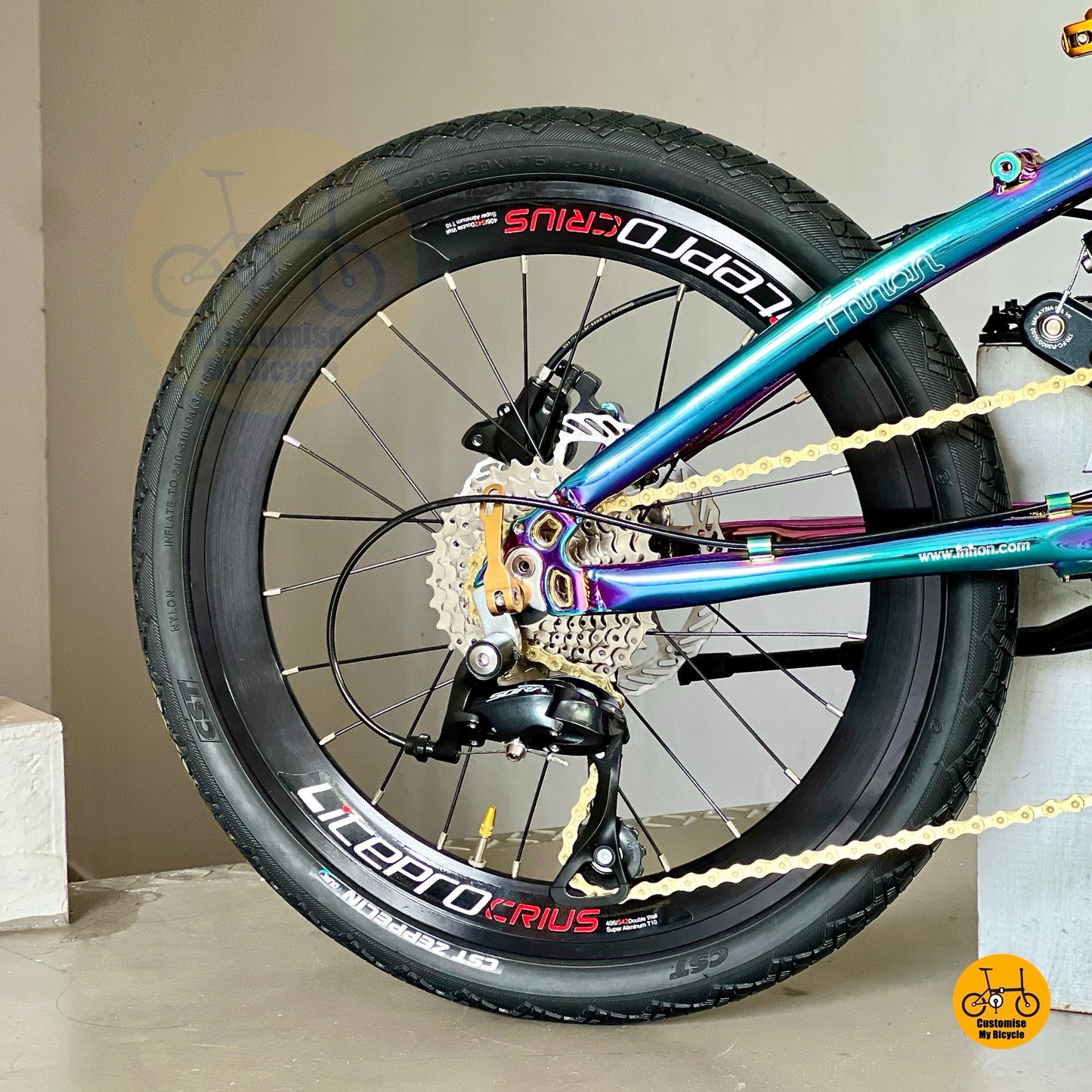 Fnhon Blast folding bicycle rear wheel drivetrain Shimano 2x9 gears
