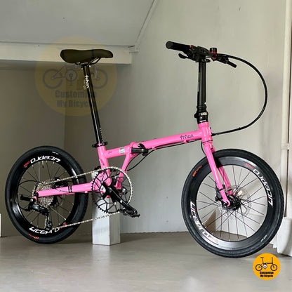 Basikal lipat Fnhon Gust 20 inci merah jambu Shimano 10 gear Tiagra basikal lipat ringan
