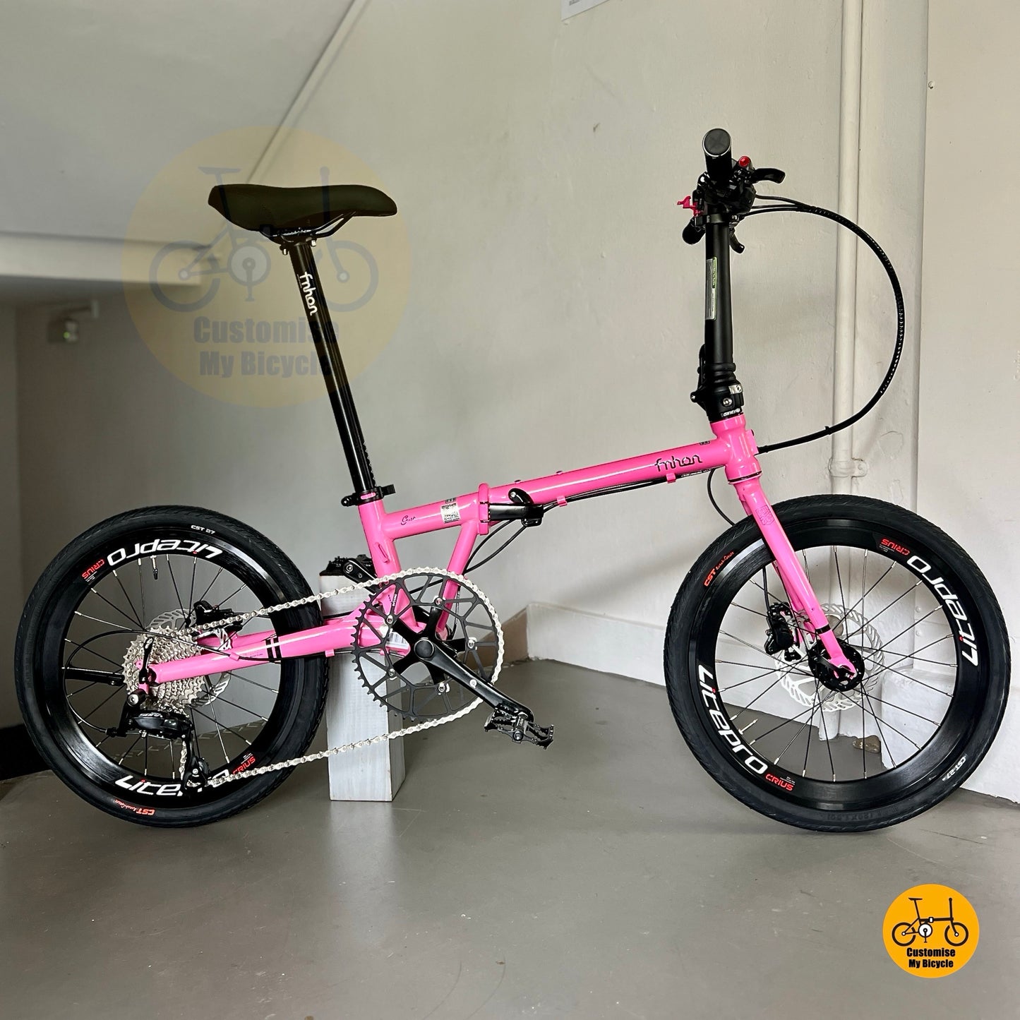Fnhon Gust 20 inch foldable bike hot pink Shimano Tiagra 10s hydraulic disc brakes Litepro wheels
