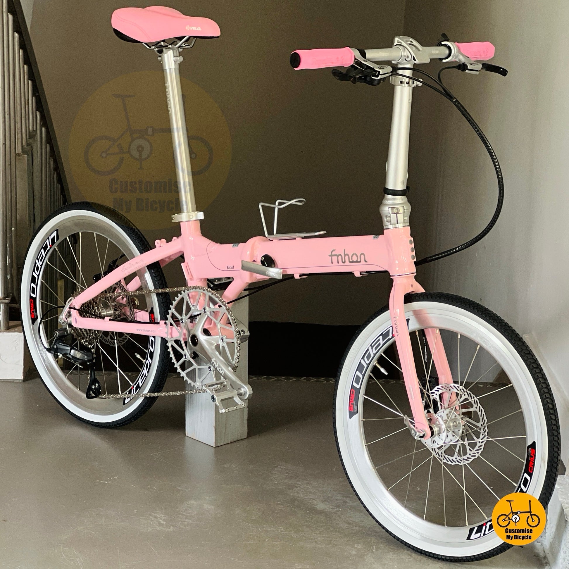 Folding Bike Baby Pink Fnhon Blast 22 Inch Shimano 9 Speed Foldable Bicycle White Wall Tyres Litepro Wheels
