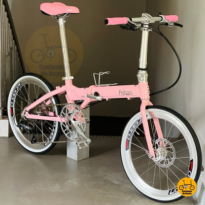 Folding Bike Baby Pink Fnhon Blast 22 Inch Shimano 9 Speed Foldable Bicycle White Wall Tyres Litepro Wheels
