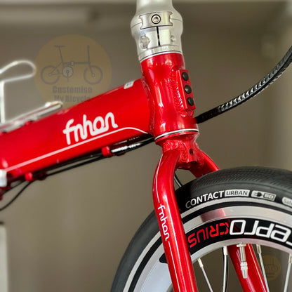 Fnhon Blast Ruby Red lightweight 20 inch folding bike side profile showing elegant Singapore colour design hydraulic disc brakes Continental Contact Urban tyres and high profile wheels