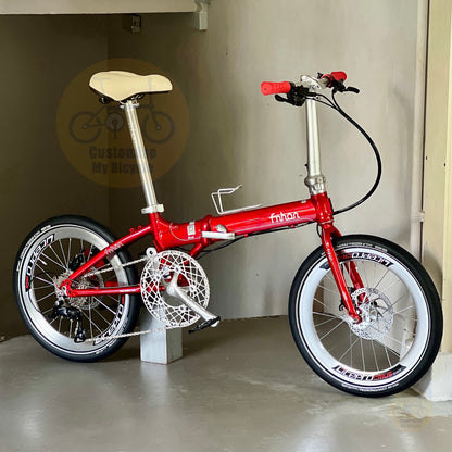 Sepeda Lipat Fnhon Blast 20 Inci Ruby Red Shimano 9 Kecepatan Dengan Rem Cakram Hidraulik Roda Litepro Dan Ban Continental Contact Urban