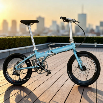 Fnhon Blast 20" Tiffany Blue lightweight folding bike with Shimano 9 gears