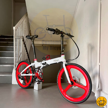 Fnhon Blast 22-Inch Folding Bike – Snow White & Red Frame for a Sleek City Ride
