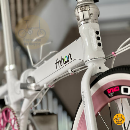 Close shot of snow white bicycle frame