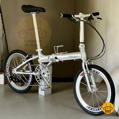 Lightweight Aluminium Alloy Fnhon Blast 20 Inch Folding Bicycle Sensah 9 Gears Polished Silver

