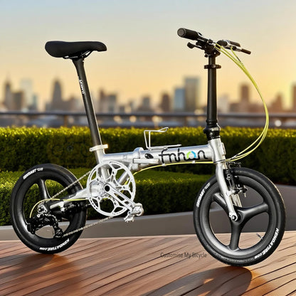 Fnhon Freedom 16 Inch Polished Silver Folding Bike With Sensah 5 Gears Carbon Wheelset
