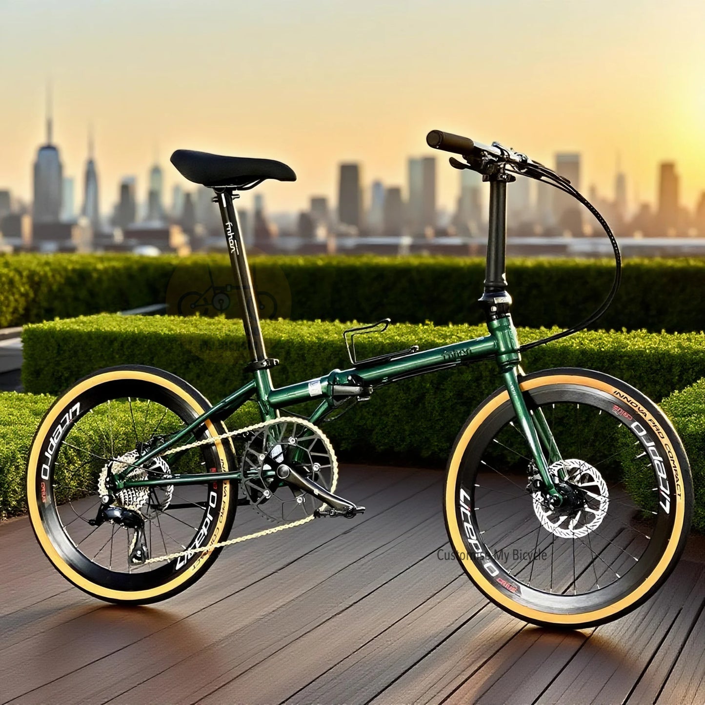 Fnhon Gale 22 Inch Folding Bike Emerald Green Shimano 9 Gears Chromoly Steel Frame
