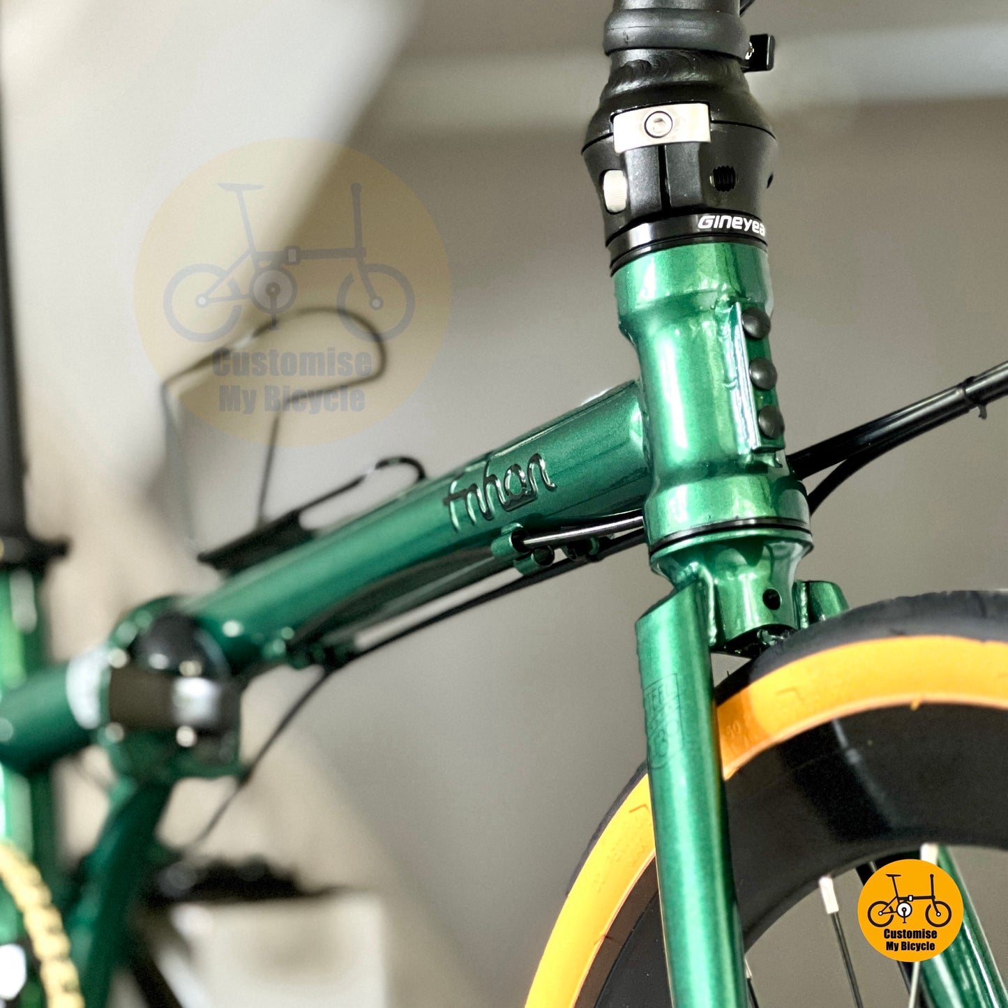 Fnhon Gale chromoly steel frame close up detail, embrossed out logo
