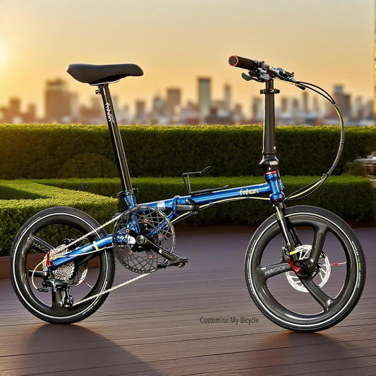 Fnhon Gust 18 Inch Deep Sea Blue Shimano 10 Gears Folding Bike Lightweight Compact Foldable Bicycle For City Commuting And PCN Riding
