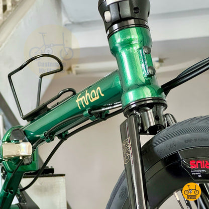 Low-angle shot of Fnhon Gust 18" showcasing round bar frame, aero wheels