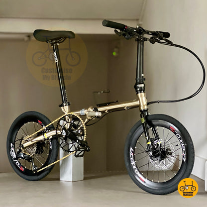 Fnhon Gust 18 Inch Folding Bicycle Titanium Gold Shimano 9 Speed Lightweight Urban Ride PCN cycling