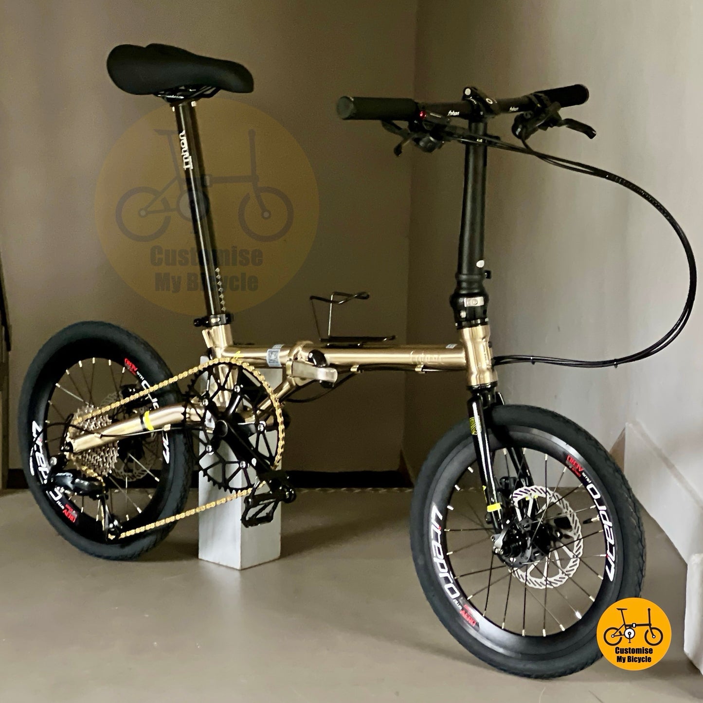 Basikal Lipat Fnhon Gust 18 Inci Warna Titanium Gold Dengan Shimano 9 Kelajuan
