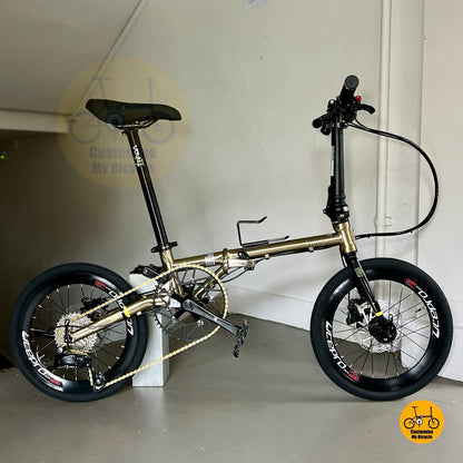 Sepeda Lipat Fnhon Gust 18 Inci Titanium Gold Dengan Sistem Shimano 9 Kecepatan
