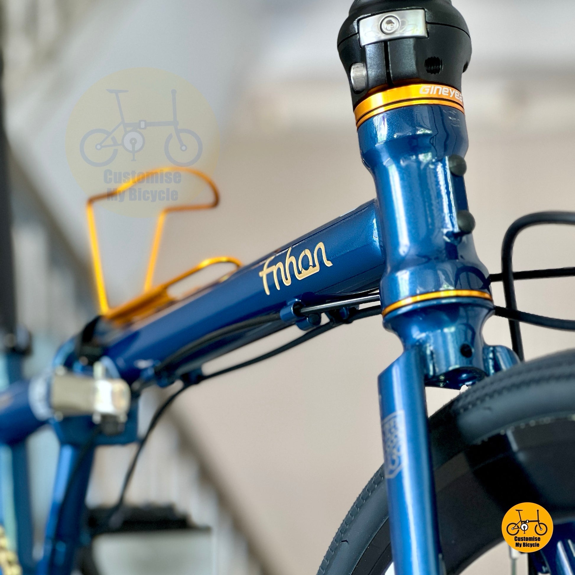 Fnhon Gust chromoly steel folding frame detail shot deep sea blue
