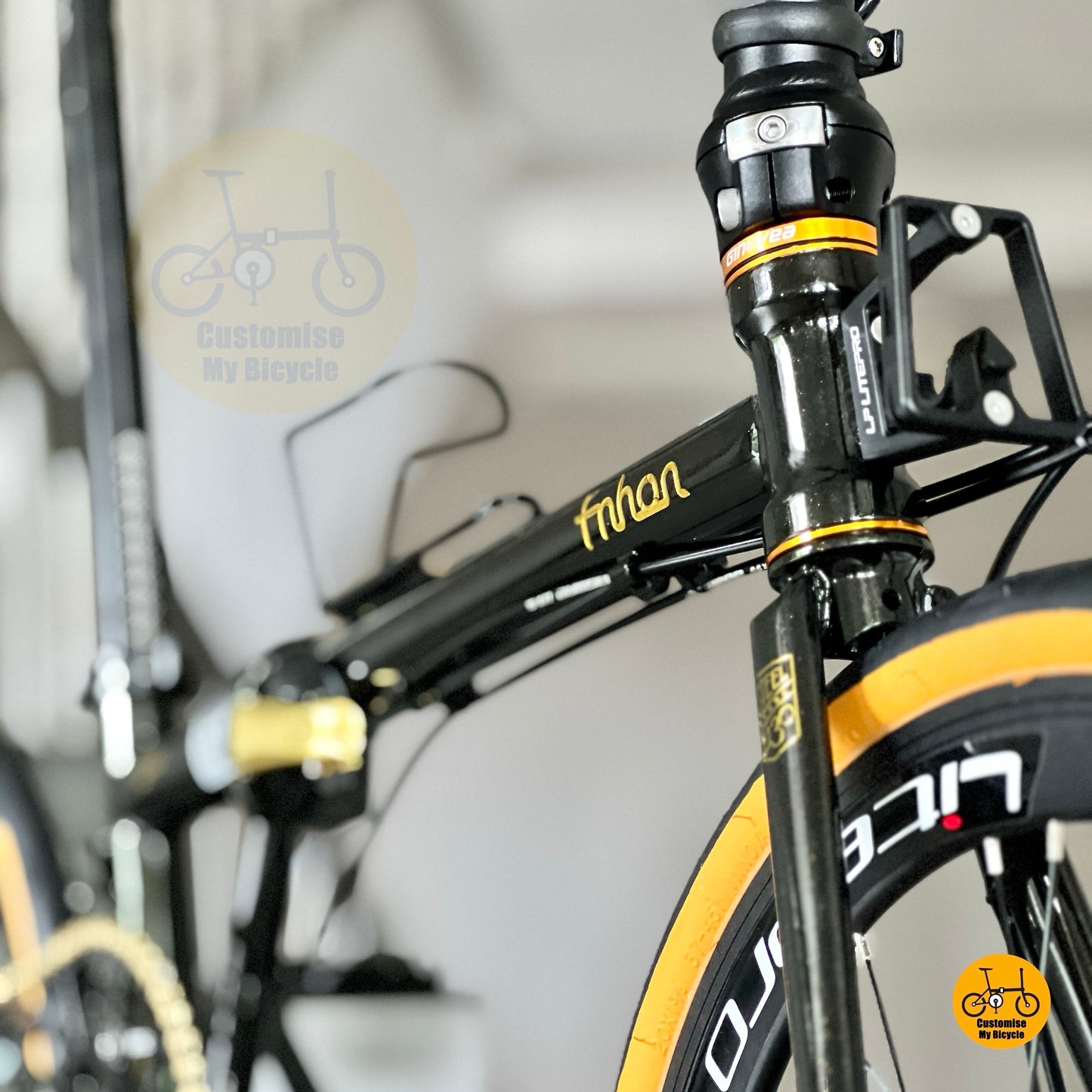 Front angled view highlighting Black Gold chromoly steel frame and fork
