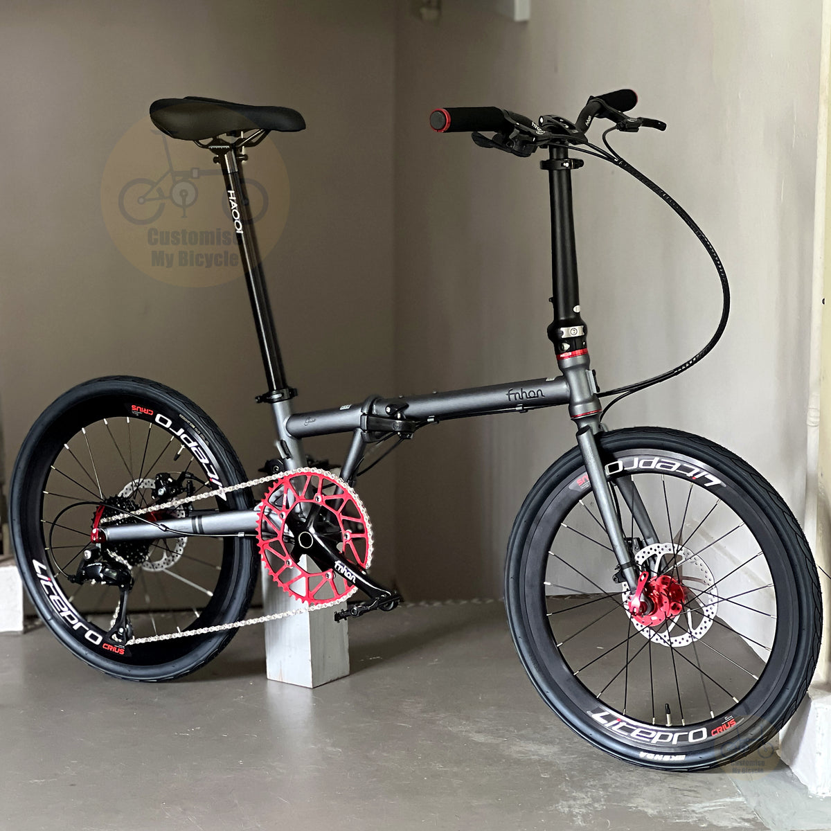 Fnhon Gust 22" Battleship Grey foldable bicycle with Shimano 9 gears