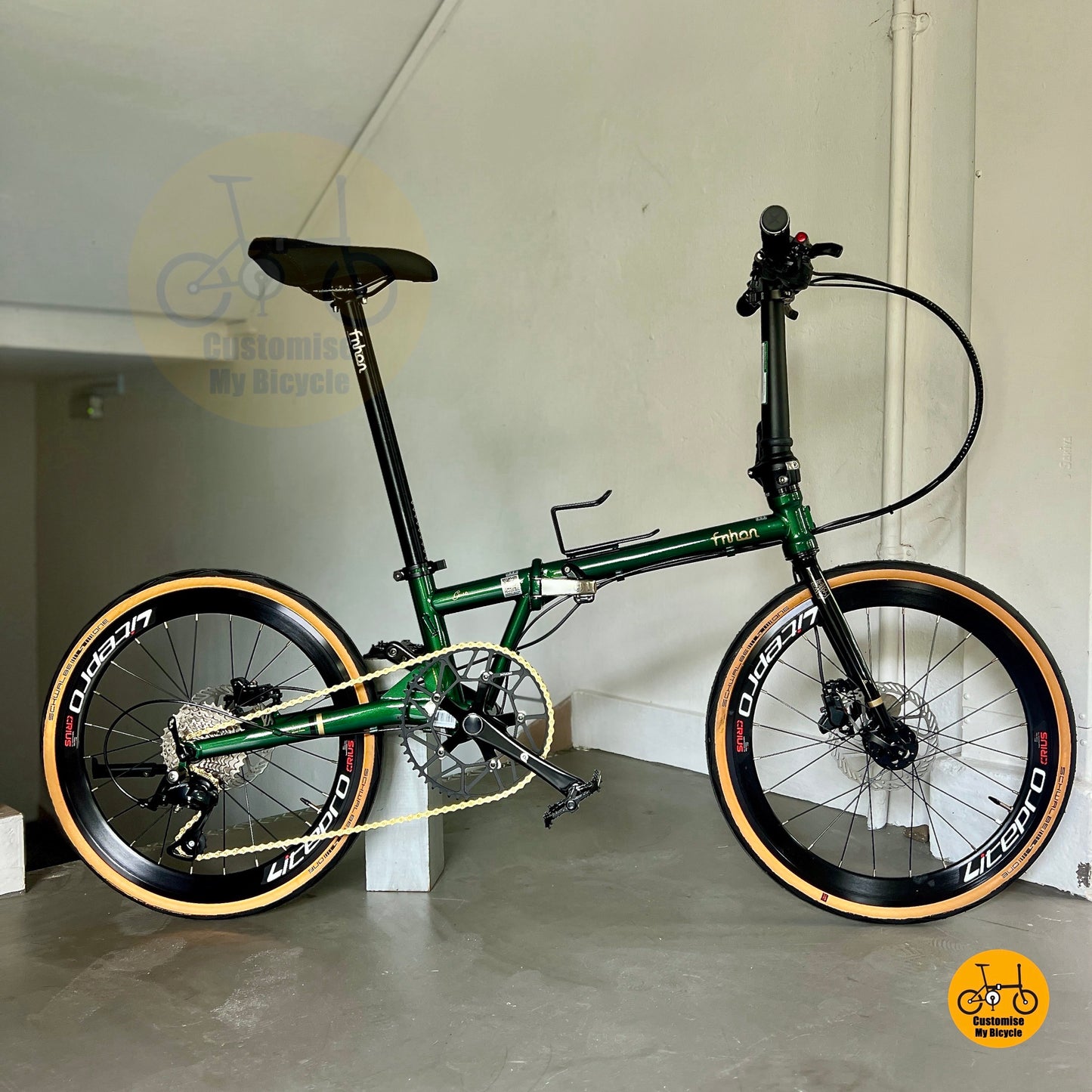 Fnhon Gust 22 Inch Chromoly Steel Folding Bicycle Emerald Green Gold Accents
