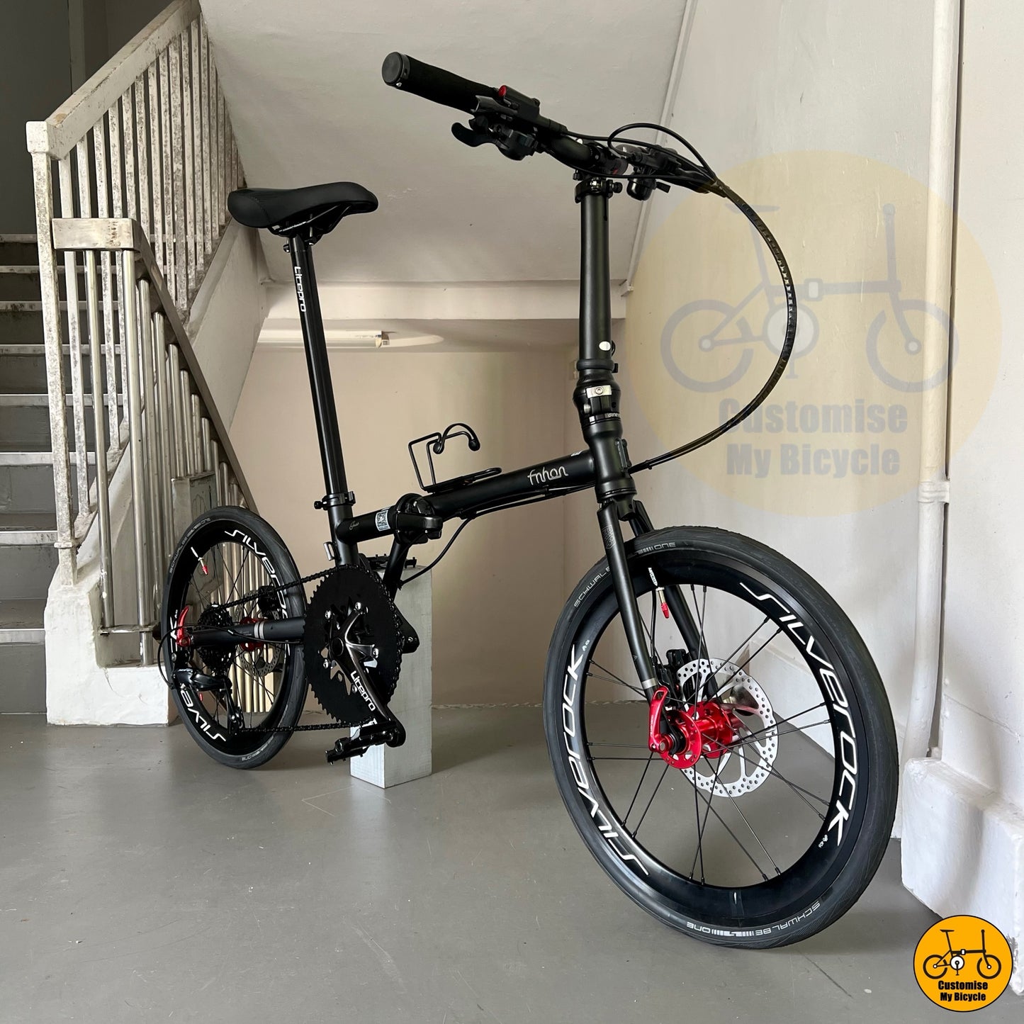 Matte Black & Red Fnhon Gust 20-Inch Foldable Bicycle – Bold & Stylish Design
