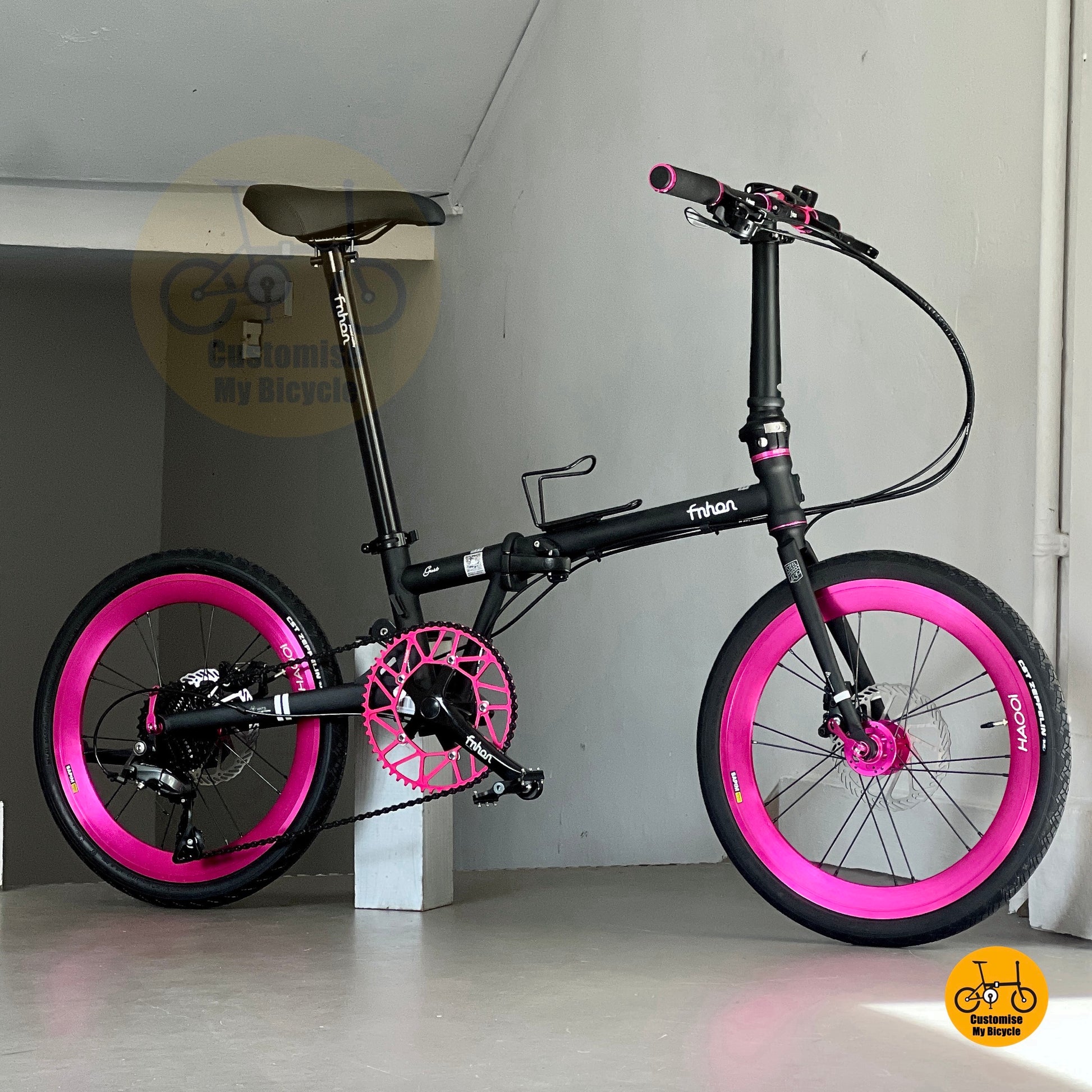 风行 Gust 20寸 折叠车 消光黑配粉色 禧玛诺9速R3000 轻量折叠单车 fgd2018