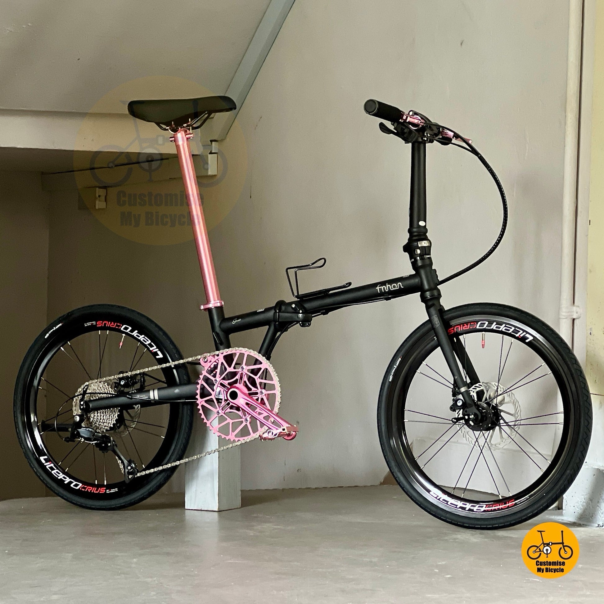 风行蚂蚁腿 fgd2018 22 寸 消光黑 折叠 自行车 禧玛诺 9 速 铬钼钢 车架 黑配粉