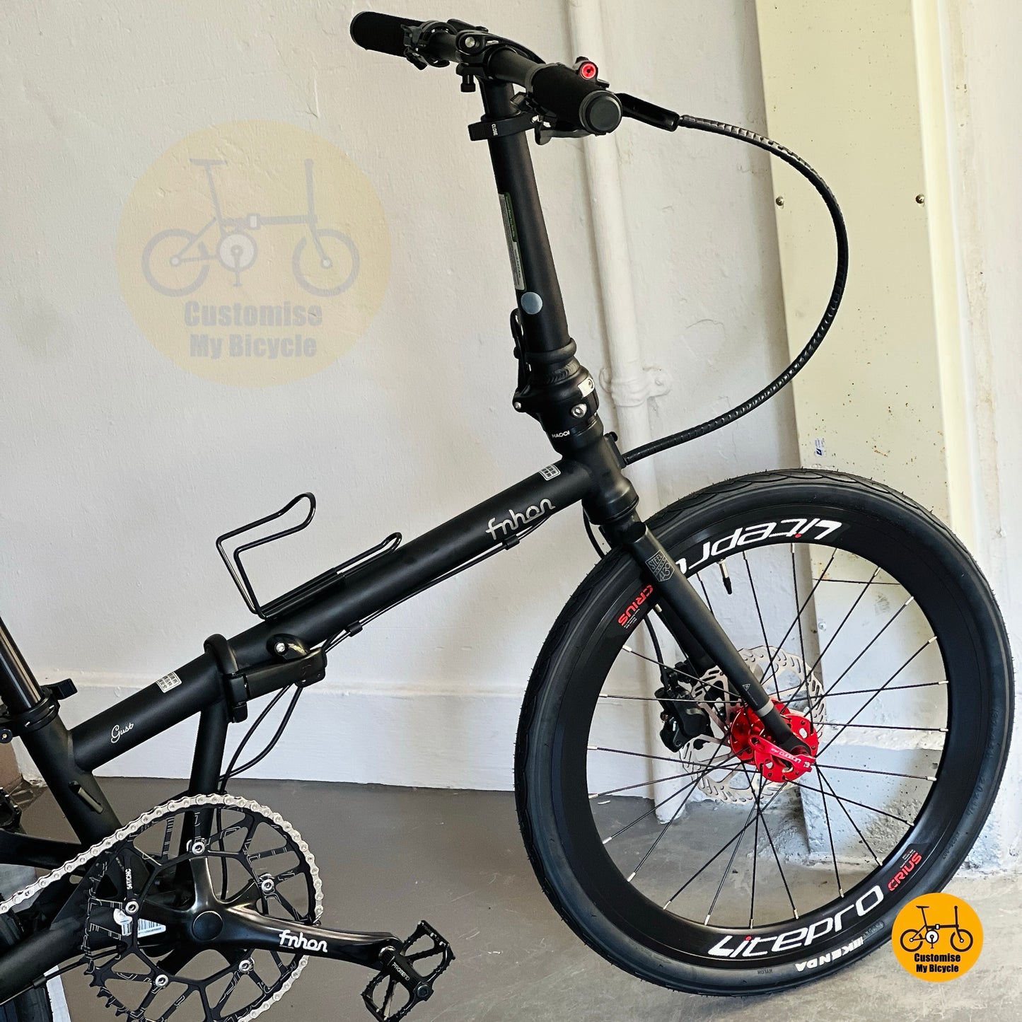 Fnhon Gust 22 inch folding bike Matte Black full side view chromoly steel foldable bicycle
