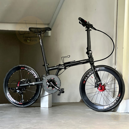 Basikal lipat Fnhon Gust 22 inch warna Matte Black dengan Shimano 9 gears reka bentuk ringan dan kompak