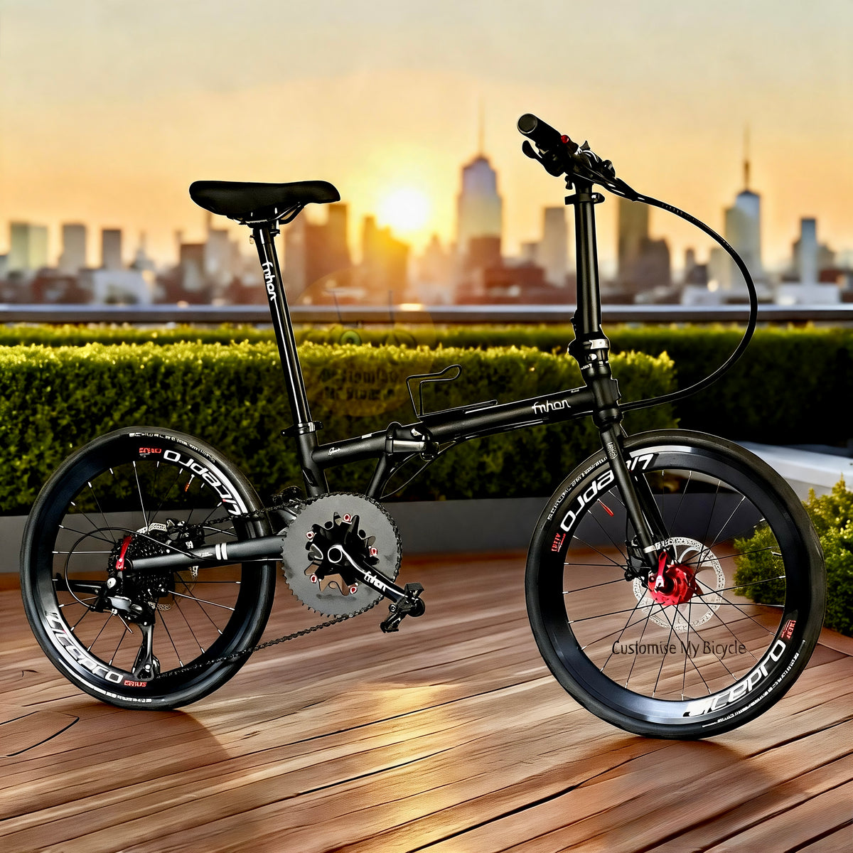 Fnhon Gust 22" Matte Black lightweight folding bike with Shimano 9 gears