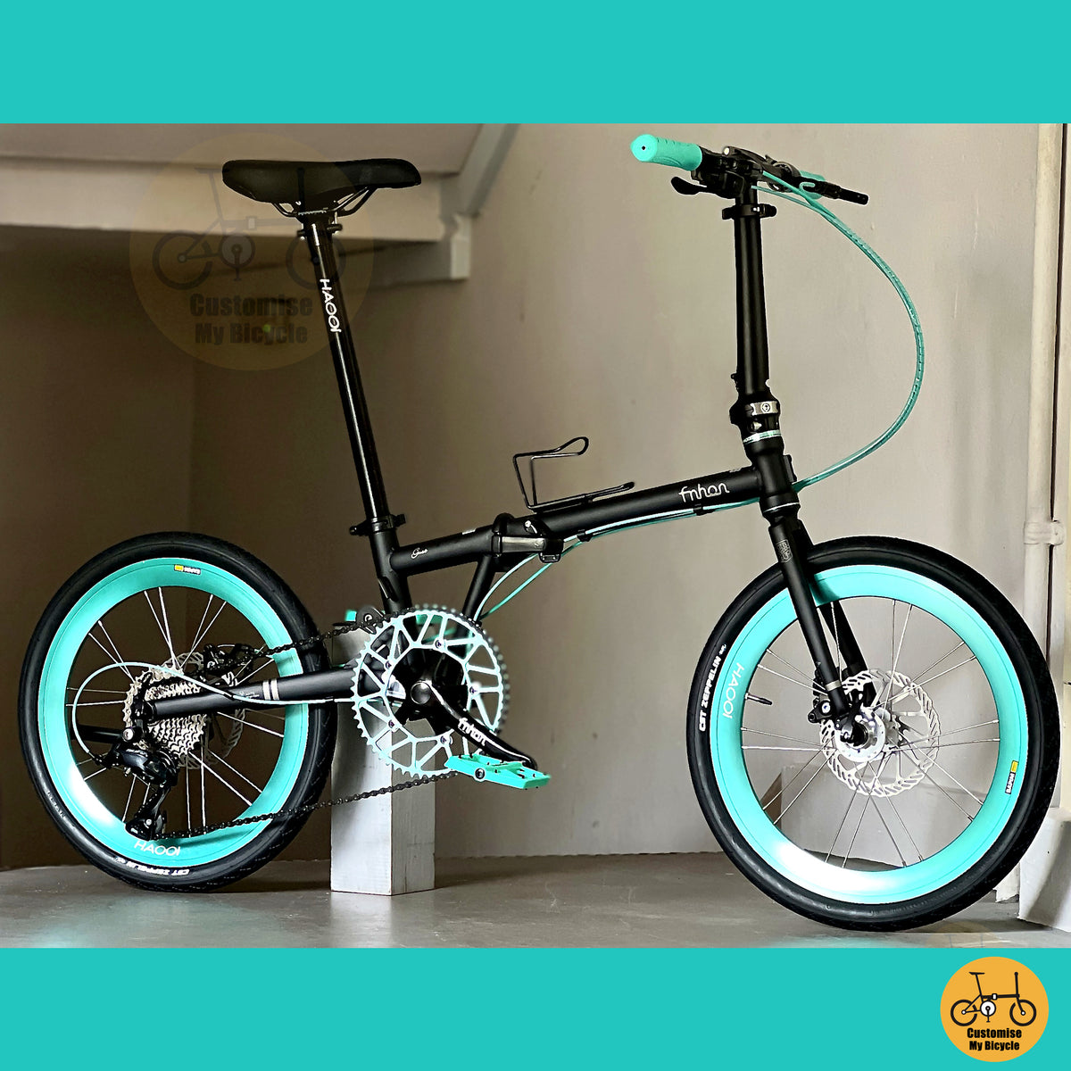 Fnhon Gust 20" Matte Black foldable bicycle with Shimano 9 gears