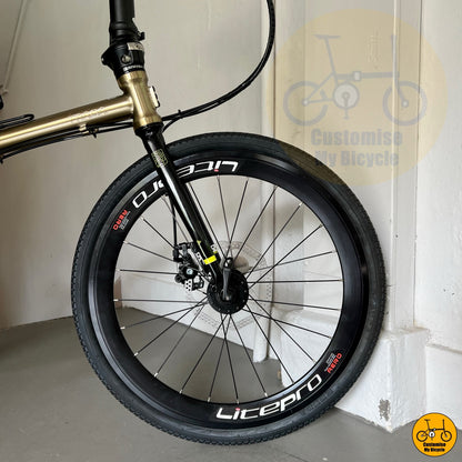 Litepro Aero Wheelset on Titanium Gold Fnhon Gust 22-Inch Bike – Foldable & Ready for the City
