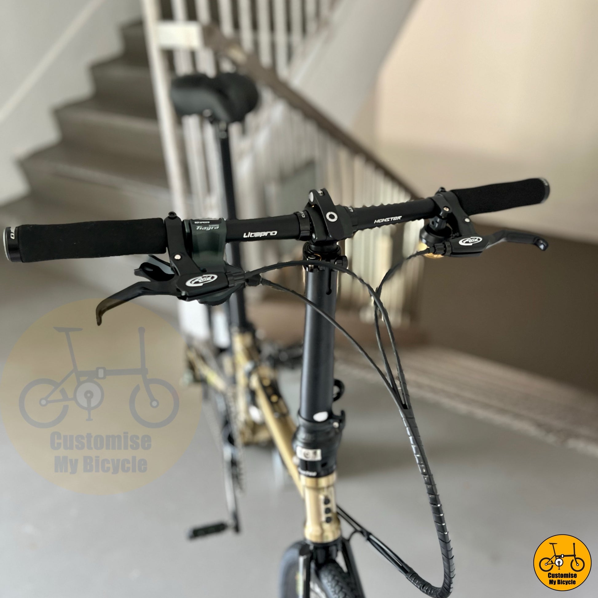 Litepro Handle Bar on Fnhon Gust 22" Titanium Gold Bike – The Ideal Folding Bike for Daily Commutes
