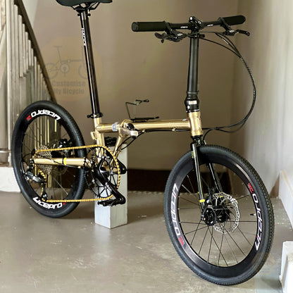 Fnhon Gust 22" Titanium Gold foldable bicycle with Shimano 9 gears
