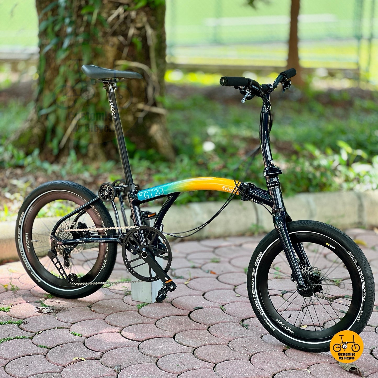 Higher Side View Angle of Fnhon GT20 20" Trifold Aurora Blue with 10 gears and Hydraulic Brake