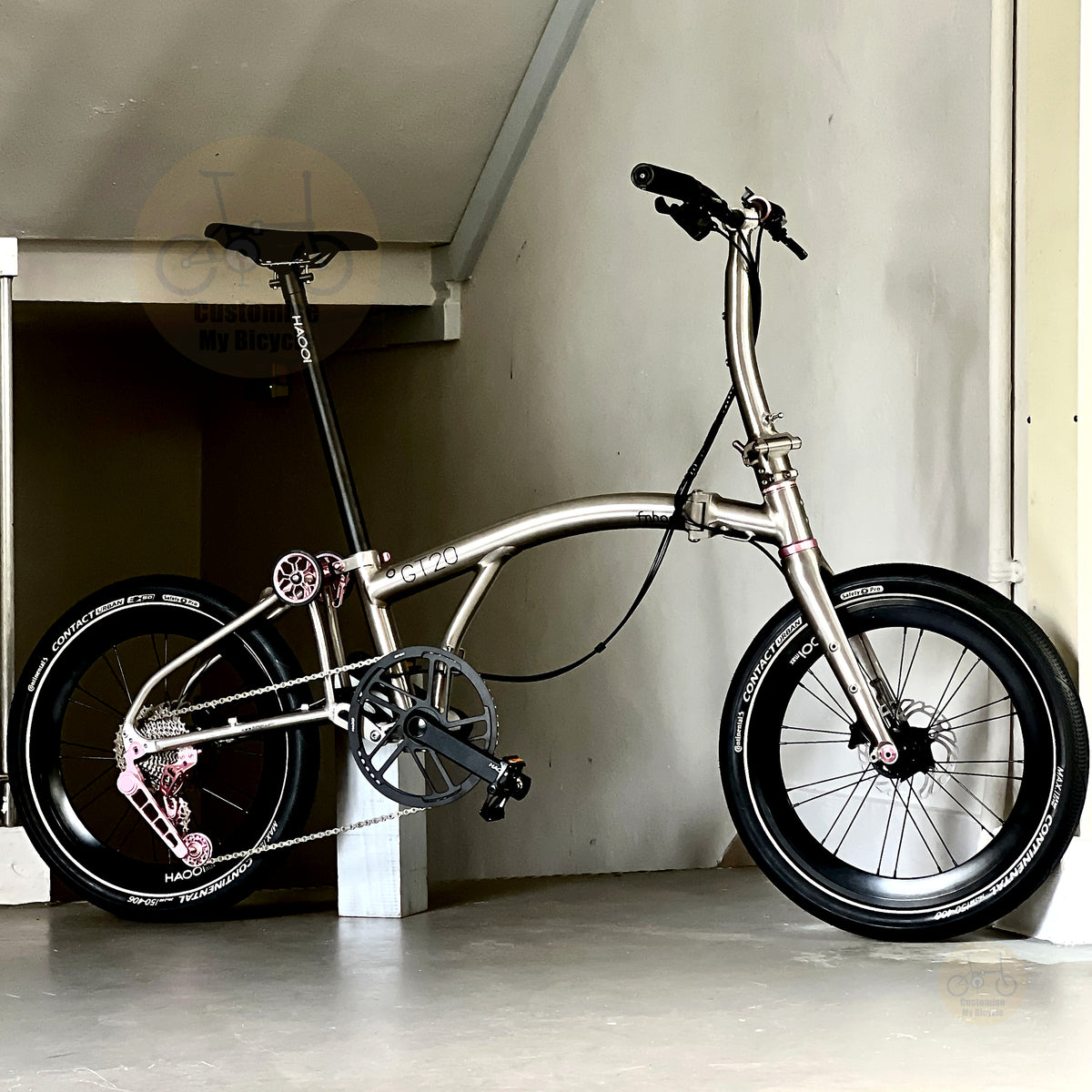 Sepeda lipat Fnhon GT20 20 inch warna Metallic Titanium dengan Dedicated 10 Gears desain ringan dan ringkas