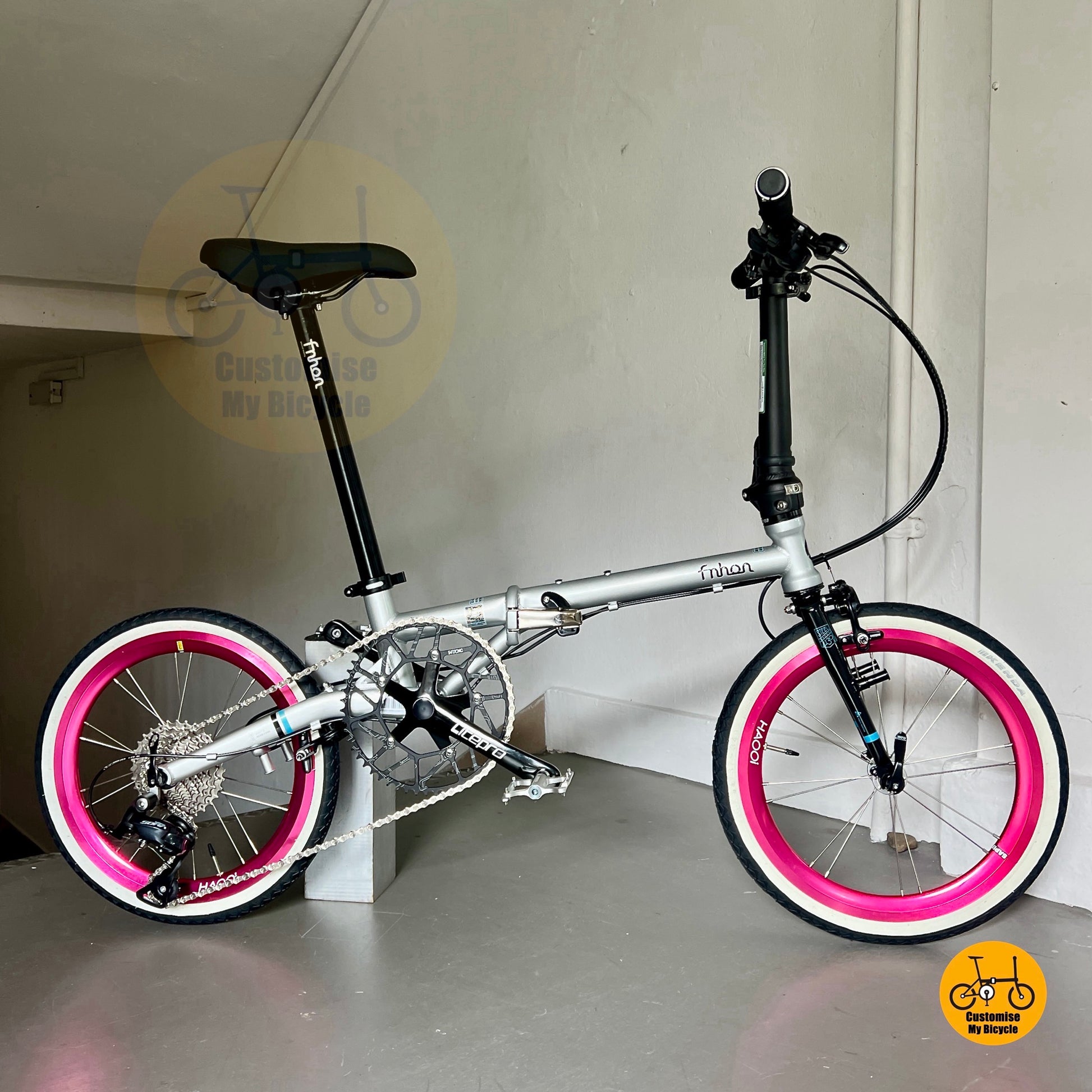 Mini Fnhon Gust 18 Inch Folding Bike Dolphin Grey Hot Pink Shimano 9s Lightweight Urban Foldie
